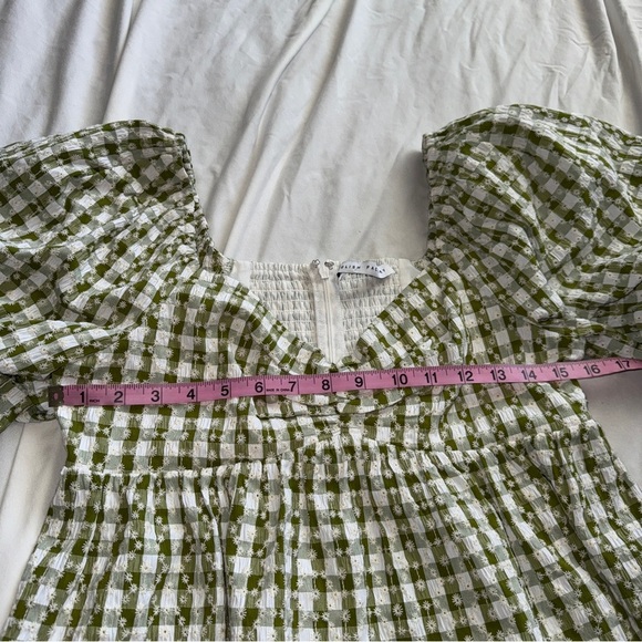 English Factory Green Gingham Bubble Sleeve Top 🌿 Smocked Back - Picture 3 of 5